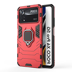 Funda Bumper Silicona y Plastico Mate Carcasa con Magnetico Anillo de dedo Soporte para Xiaomi Redmi Note 11E Pro 5G Rojo