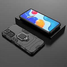 Funda Bumper Silicona y Plastico Mate Carcasa con Magnetico Anillo de dedo Soporte para Xiaomi Redmi Note 11S 4G Negro