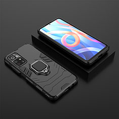 Funda Bumper Silicona y Plastico Mate Carcasa con Magnetico Anillo de dedo Soporte para Xiaomi Redmi Note 11T 5G Negro