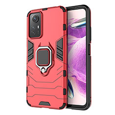 Funda Bumper Silicona y Plastico Mate Carcasa con Magnetico Anillo de dedo Soporte para Xiaomi Redmi Note 12S Rojo