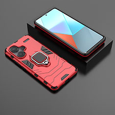 Funda Bumper Silicona y Plastico Mate Carcasa con Magnetico Anillo de dedo Soporte para Xiaomi Redmi Note 13 Pro+ Plus 5G Rojo