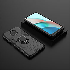 Funda Bumper Silicona y Plastico Mate Carcasa con Magnetico Anillo de dedo Soporte para Xiaomi Redmi Note 9 5G Negro