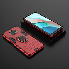 Funda Bumper Silicona y Plastico Mate Carcasa con Magnetico Anillo de dedo Soporte para Xiaomi Redmi Note 9 5G Rojo