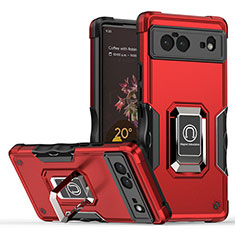 Funda Bumper Silicona y Plastico Mate Carcasa con Magnetico Anillo de dedo Soporte QW1 para Google Pixel 6 5G Rojo