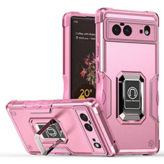 Funda Bumper Silicona y Plastico Mate Carcasa con Magnetico Anillo de dedo Soporte QW1 para Google Pixel 6 5G Rosa