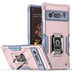 Funda Bumper Silicona y Plastico Mate Carcasa con Magnetico Anillo de dedo Soporte QW1 para Google Pixel 6 Pro 5G Oro Rosa