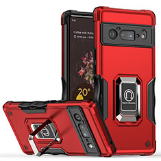 Funda Bumper Silicona y Plastico Mate Carcasa con Magnetico Anillo de dedo Soporte QW1 para Google Pixel 6 Pro 5G Rojo