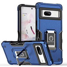 Funda Bumper Silicona y Plastico Mate Carcasa con Magnetico Anillo de dedo Soporte QW1 para Google Pixel 7 5G Azul