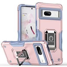 Funda Bumper Silicona y Plastico Mate Carcasa con Magnetico Anillo de dedo Soporte QW1 para Google Pixel 7 5G Oro Rosa