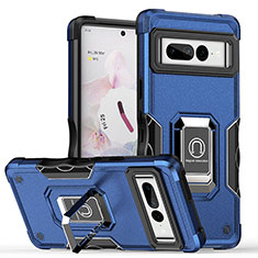 Funda Bumper Silicona y Plastico Mate Carcasa con Magnetico Anillo de dedo Soporte QW1 para Google Pixel 7 Pro 5G Azul