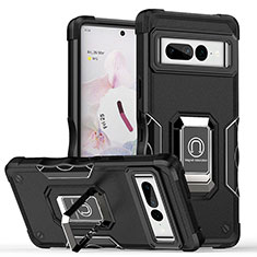 Funda Bumper Silicona y Plastico Mate Carcasa con Magnetico Anillo de dedo Soporte QW1 para Google Pixel 7 Pro 5G Negro