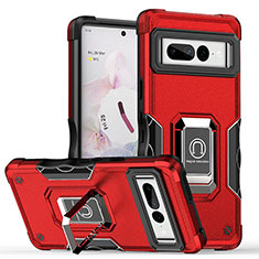 Funda Bumper Silicona y Plastico Mate Carcasa con Magnetico Anillo de dedo Soporte QW1 para Google Pixel 7 Pro 5G Rojo