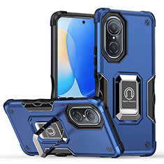 Funda Bumper Silicona y Plastico Mate Carcasa con Magnetico Anillo de dedo Soporte QW1 para Huawei Honor 50 5G Azul