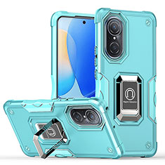 Funda Bumper Silicona y Plastico Mate Carcasa con Magnetico Anillo de dedo Soporte QW1 para Huawei Honor 50 5G Azul Claro