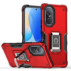 Funda Bumper Silicona y Plastico Mate Carcasa con Magnetico Anillo de dedo Soporte QW1 para Huawei Honor 50 5G Rojo