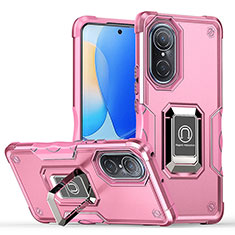 Funda Bumper Silicona y Plastico Mate Carcasa con Magnetico Anillo de dedo Soporte QW1 para Huawei Honor 50 5G Rosa