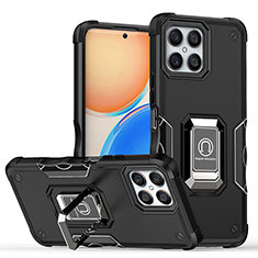 Funda Bumper Silicona y Plastico Mate Carcasa con Magnetico Anillo de dedo Soporte QW1 para Huawei Honor X8 4G Negro