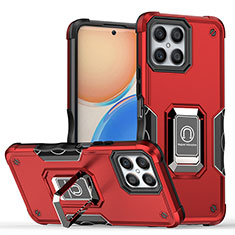 Funda Bumper Silicona y Plastico Mate Carcasa con Magnetico Anillo de dedo Soporte QW1 para Huawei Honor X8 4G Rojo