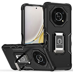 Funda Bumper Silicona y Plastico Mate Carcasa con Magnetico Anillo de dedo Soporte QW1 para Huawei Honor X9 5G Negro