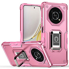 Funda Bumper Silicona y Plastico Mate Carcasa con Magnetico Anillo de dedo Soporte QW1 para Huawei Honor X9 5G Rosa