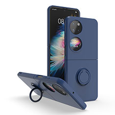 Funda Bumper Silicona y Plastico Mate Carcasa con Magnetico Anillo de dedo Soporte QW1 para Huawei P60 Pocket Azul