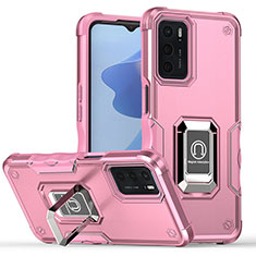 Funda Bumper Silicona y Plastico Mate Carcasa con Magnetico Anillo de dedo Soporte QW1 para Oppo A16 Rosa