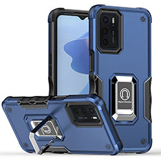 Funda Bumper Silicona y Plastico Mate Carcasa con Magnetico Anillo de dedo Soporte QW1 para Oppo A16s Azul