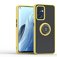 Funda Bumper Silicona y Plastico Mate Carcasa con Magnetico Anillo de dedo Soporte QW1 para Oppo Find X5 Lite 5G Amarillo