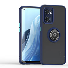 Funda Bumper Silicona y Plastico Mate Carcasa con Magnetico Anillo de dedo Soporte QW1 para Oppo Find X5 Lite 5G Azul