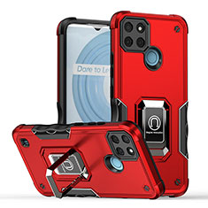 Funda Bumper Silicona y Plastico Mate Carcasa con Magnetico Anillo de dedo Soporte QW1 para Realme C25Y Rojo