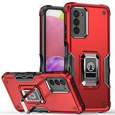 Funda Bumper Silicona y Plastico Mate Carcasa con Magnetico Anillo de dedo Soporte QW1 para Samsung Galaxy A02s Rojo