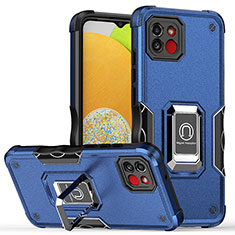 Funda Bumper Silicona y Plastico Mate Carcasa con Magnetico Anillo de dedo Soporte QW1 para Samsung Galaxy A03 Azul