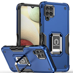 Funda Bumper Silicona y Plastico Mate Carcasa con Magnetico Anillo de dedo Soporte QW1 para Samsung Galaxy A12 5G Azul