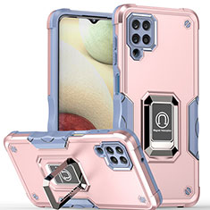 Funda Bumper Silicona y Plastico Mate Carcasa con Magnetico Anillo de dedo Soporte QW1 para Samsung Galaxy A12 5G Rosa