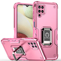 Funda Bumper Silicona y Plastico Mate Carcasa con Magnetico Anillo de dedo Soporte QW1 para Samsung Galaxy A12 Nacho Oro Rosa