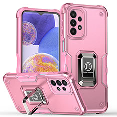 Funda Bumper Silicona y Plastico Mate Carcasa con Magnetico Anillo de dedo Soporte QW1 para Samsung Galaxy A23 4G Oro Rosa