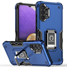 Funda Bumper Silicona y Plastico Mate Carcasa con Magnetico Anillo de dedo Soporte QW1 para Samsung Galaxy A32 4G Azul