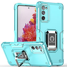 Funda Bumper Silicona y Plastico Mate Carcasa con Magnetico Anillo de dedo Soporte QW1 para Samsung Galaxy S20 FE 4G Azul Claro