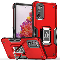 Funda Bumper Silicona y Plastico Mate Carcasa con Magnetico Anillo de dedo Soporte QW1 para Samsung Galaxy S20 FE 4G Rojo