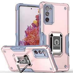 Funda Bumper Silicona y Plastico Mate Carcasa con Magnetico Anillo de dedo Soporte QW1 para Samsung Galaxy S20 FE 4G Rosa