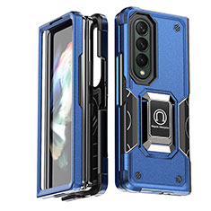 Funda Bumper Silicona y Plastico Mate Carcasa con Magnetico Anillo de dedo Soporte QW1 para Samsung Galaxy Z Fold3 5G Azul