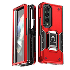 Funda Bumper Silicona y Plastico Mate Carcasa con Magnetico Anillo de dedo Soporte QW1 para Samsung Galaxy Z Fold3 5G Rojo