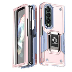 Funda Bumper Silicona y Plastico Mate Carcasa con Magnetico Anillo de dedo Soporte QW1 para Samsung Galaxy Z Fold3 5G Rosa