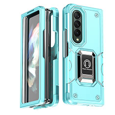 Funda Bumper Silicona y Plastico Mate Carcasa con Magnetico Anillo de dedo Soporte QW1 para Samsung Galaxy Z Fold4 5G Azul Claro