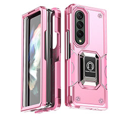 Funda Bumper Silicona y Plastico Mate Carcasa con Magnetico Anillo de dedo Soporte QW1 para Samsung Galaxy Z Fold4 5G Oro Rosa