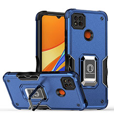 Funda Bumper Silicona y Plastico Mate Carcasa con Magnetico Anillo de dedo Soporte QW1 para Xiaomi POCO C3 Azul