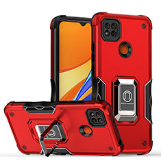 Funda Bumper Silicona y Plastico Mate Carcasa con Magnetico Anillo de dedo Soporte QW1 para Xiaomi Redmi 10A 4G Rojo