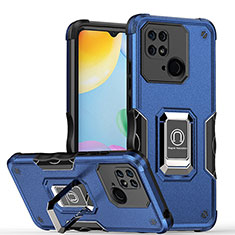 Funda Bumper Silicona y Plastico Mate Carcasa con Magnetico Anillo de dedo Soporte QW1 para Xiaomi Redmi 10C 4G Azul