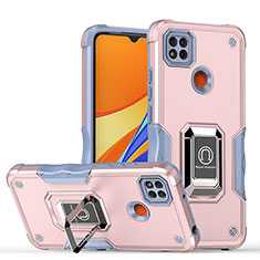 Funda Bumper Silicona y Plastico Mate Carcasa con Magnetico Anillo de dedo Soporte QW1 para Xiaomi Redmi 9 Activ Rosa