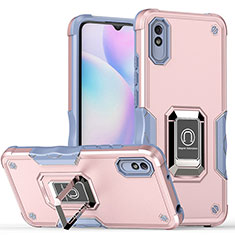 Funda Bumper Silicona y Plastico Mate Carcasa con Magnetico Anillo de dedo Soporte QW1 para Xiaomi Redmi 9i Rosa